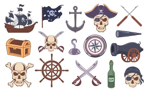 Emblemas piratas Símbolos negros de piratas elementos de dibujo huesos