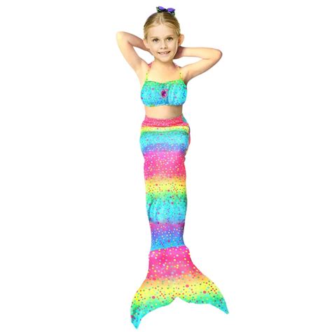 Girls Kid Mermaid Tail+Mini Tops Monofin Bikini Set Swimwear Swimsuit ...