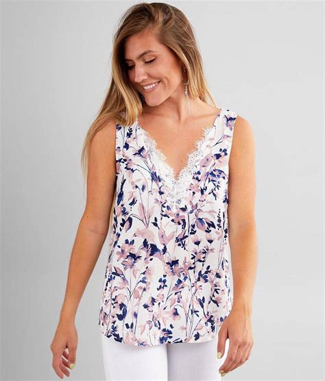 Daytrip Floral Chiffon Tank Top Womens Tank Tops In Ivory Mauve Buckle