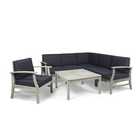 Noble House Perla Piece Outdoor Acacia Wood Sectional Sofa Set In