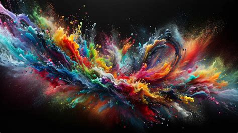 depicting vibrant paint splashes in a spectrum of colors against a ...