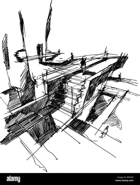 Croquis Arquitect Nicos Dibujados A Mano De Una Moderna Estructura