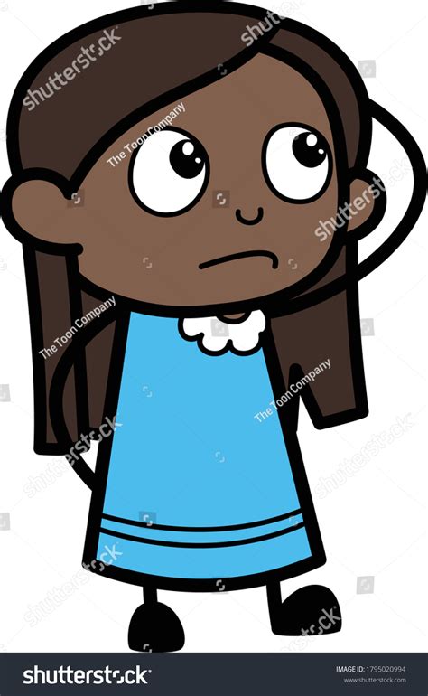 Cartoon Black Girl Thinking Confusion Character เวกเตอร์สต็อก ปลอดค่า