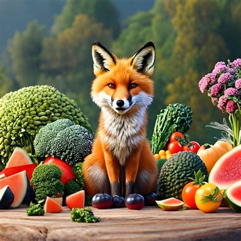 Premium Photo Photo Fox With The Fruits And Vegetable In Natural