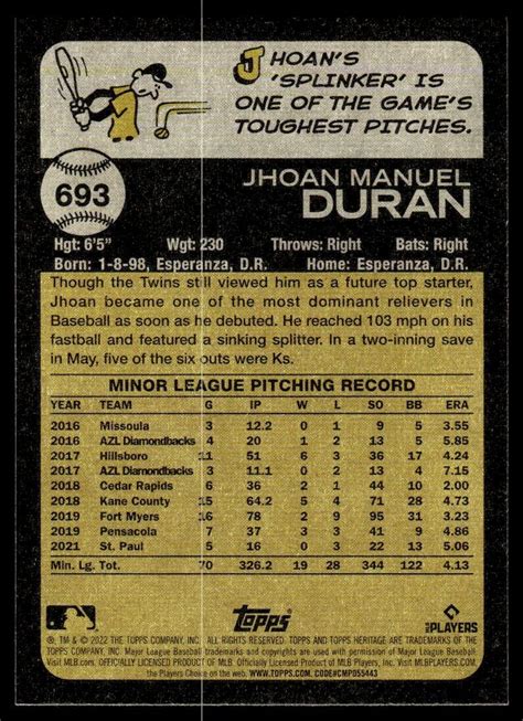 Topps Heritage High Number Jhoan Duran Rookie Minnesota Twins