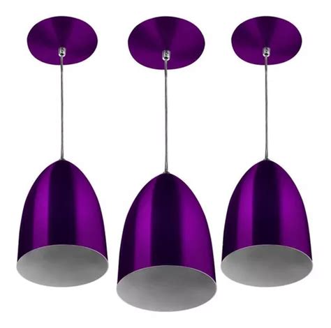 Kit 3 Lustre Pendente Luminária Sadan Alumínio Roxo Metálico