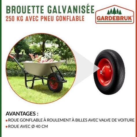 Gardebruk Brouette L Acier Galvanis Kg Pneu Gonflable Brouette