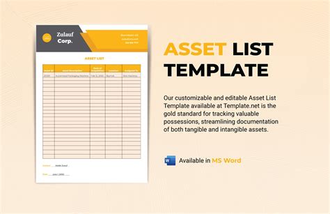 Asset List Template in Word - Download | Template.net