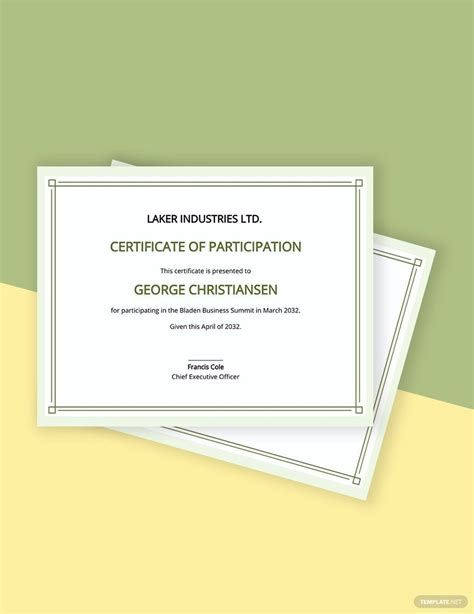 Participation Certificates Templates Word Design Free Download