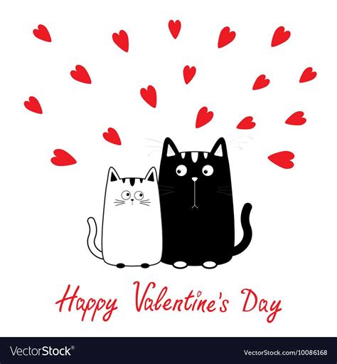 Happy Valentines Day Cute Cartoon Black White Cat Vector Image Happy