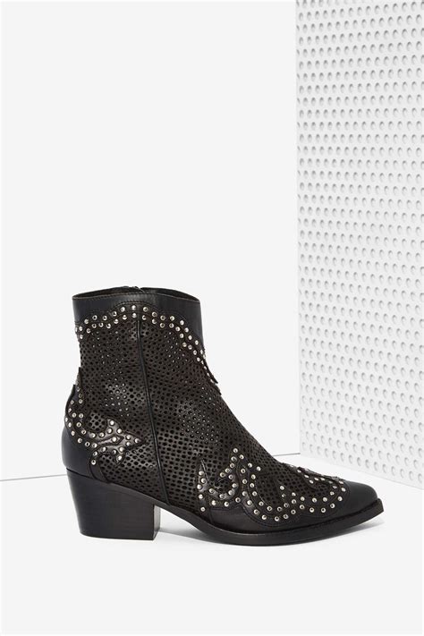 Lyst Nasty Gal Paxton Perforated Leather Boots In Black