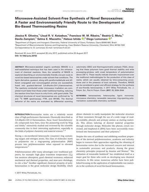 PDF Microwave Assisted Solvent Free Synthesis Of Novel Benzoxazines