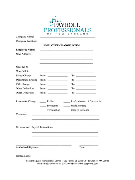 Fillable Online Employee Change Form Payroll Professionals Fax Email