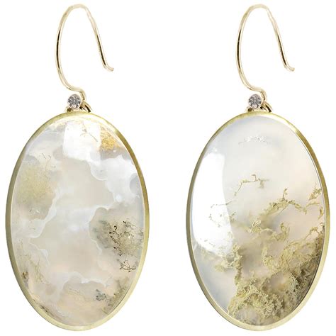 Antique Moss Agate Gold Earrings At 1stdibs