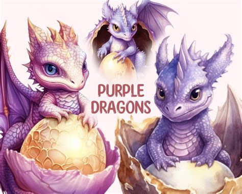 Watercolour Purple Fantasy Dragon Clipart Purple PNG Digital Image ...