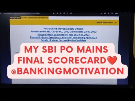 My Sbi Po Mains Final SCORECARD Sbi Banking YouTube