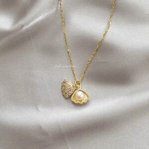 K Gold Plated Shell Necklace Genuine Natural Freshwater Pearl