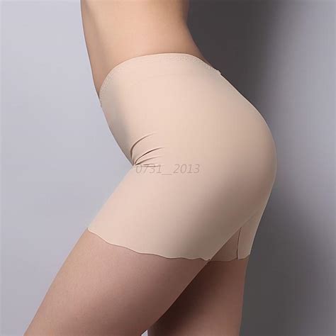 Women High Waist Briefs Seamless Ice Silk Quick Dry Safety Soild Color