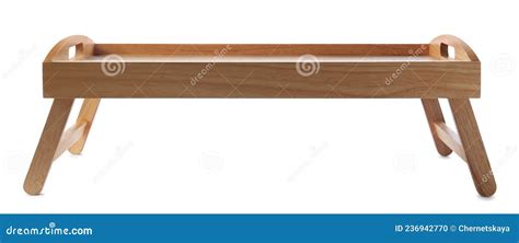 empty wooden tray  legs isolated  white stock photo image