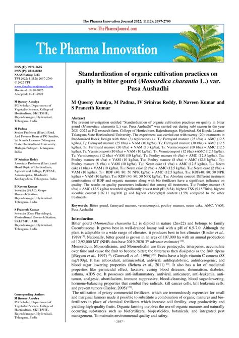 PDF Standardization Of Organic Cultivation Practices On Quality In