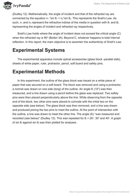 Optics: The Experiment of Snell's Law - 910 Words | Research Paper Example