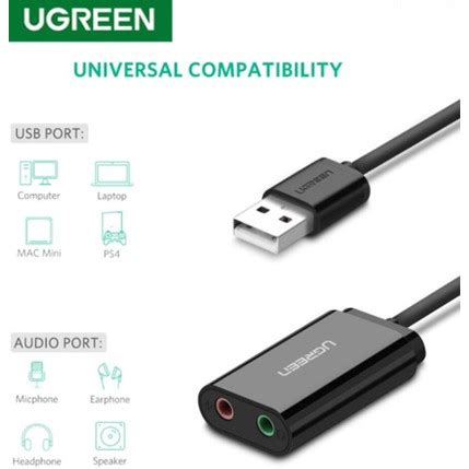 Jual Ugreen Eksternal Adaptor Sound Card USB To Aux 3 5mm Mic Headphone