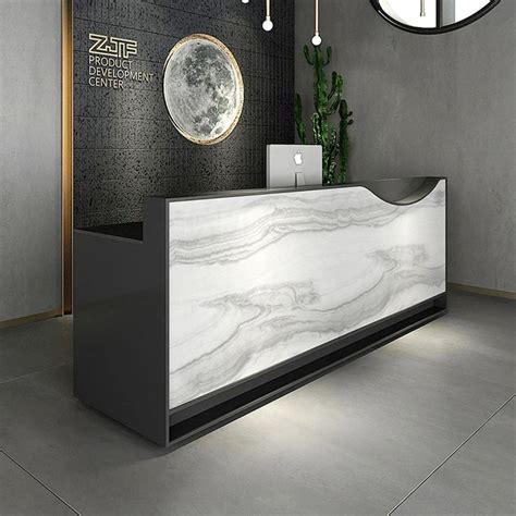 Modern Black Reception Desk Marble Laminated Front Desk Eco-friend Pan ...