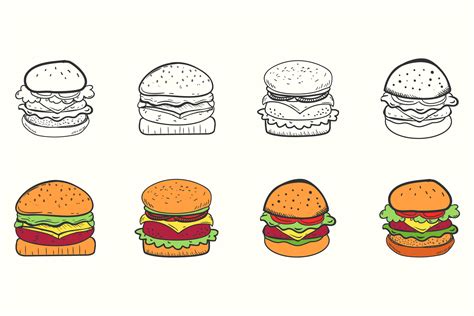 Hand Drawn Burger Illustration Bundle Graphic By MicroTee Creative