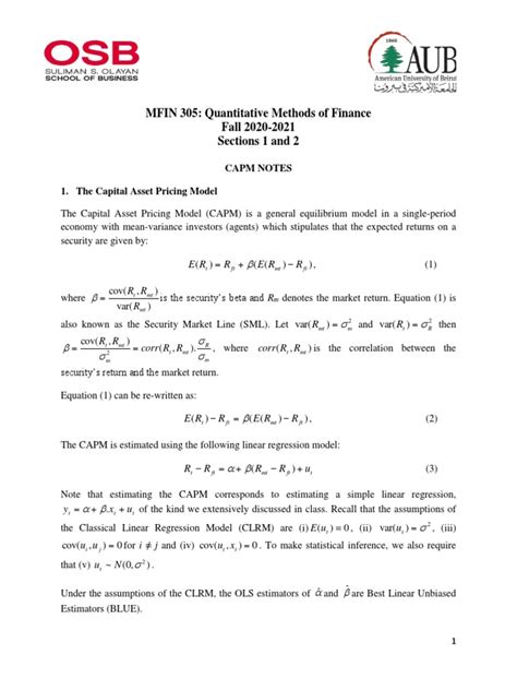 capm notes updated   sharpe ratio coefficient  determination