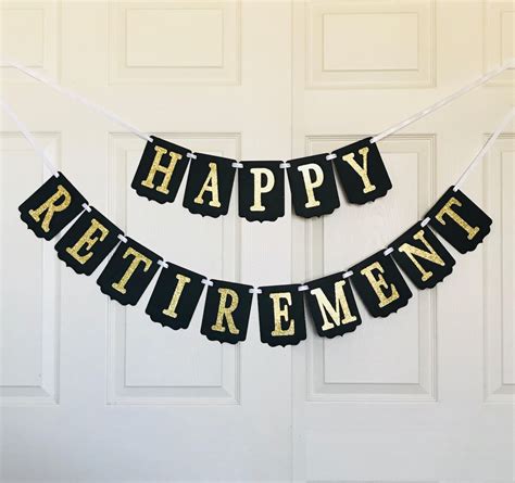 Happy Retirement Banner Retirement Party Decoration Gold and Black Retirement Banner Retirement ...