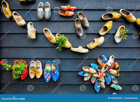 Traditional Wooden Clogs In Clog Museum And Wooden Shoe Workshop At