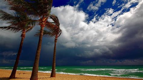 Tormenta Acercándose A Una Playa Tropical Playa Viento Nubes Tormenta Mar Fondo De