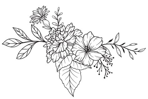 Wildflowers Line Drawing Black And White Floral Bouquets Flower