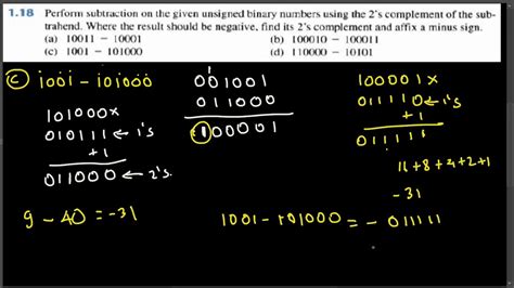 Q Perform Subtraction On Given Unsigned Binary Numbers Using The