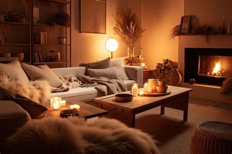 Premium Ai Image Cozy Living Room Filled With Soft Textures Warm