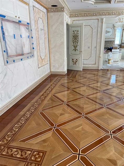 Example Of Wood Custom Flooring Custom Parquet With Border Rq White Oak Merbau Wenge Id669