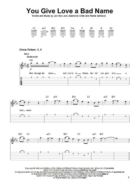 You Give Love A Bad Name Sheet Music By Bon Jovi Easy Guitar Tab