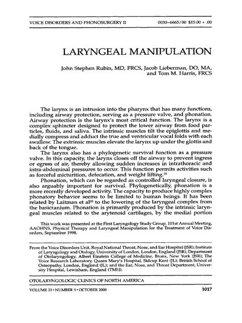 Laryngeal Manipulation Pdf Larynx Human Voice