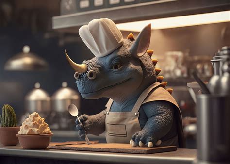 Triceratops Chef Poster Picture Metal Print Paint By Karen Foley