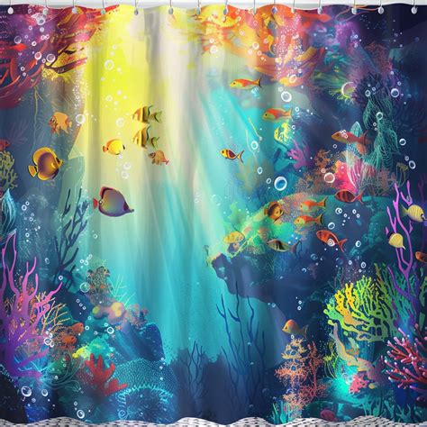 Ocean Life Shower Curtain Vibrant Underwater Scene With Sea Creatures