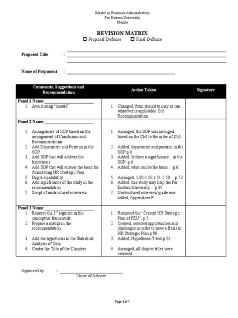 Revision Matrix Format Pdf Scientific Method Business