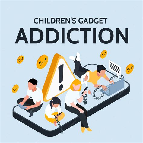 Gadget addiction illustration in isometric design | Premium Vector