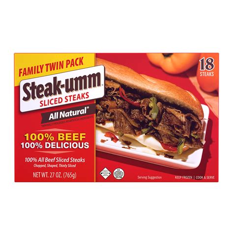 Steak-umm Sliced Steaks All-Natural 100% Beef, 27oz 18 Count Family