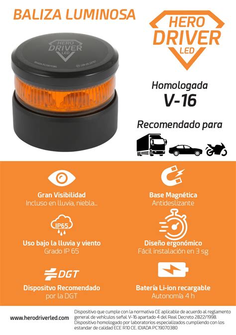 Baliza Emergencia Led V16 Obligatoria DGT Hero Driver Led By Ryme