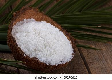 Close Coconut Grounded Flakes On Natural Stock Photo