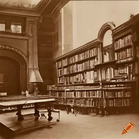 A Public Library In The S In An Old Sepia Photograph