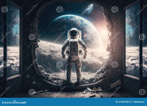 Astronaut, with View of the Earth and Stars in the Background, Creating ...