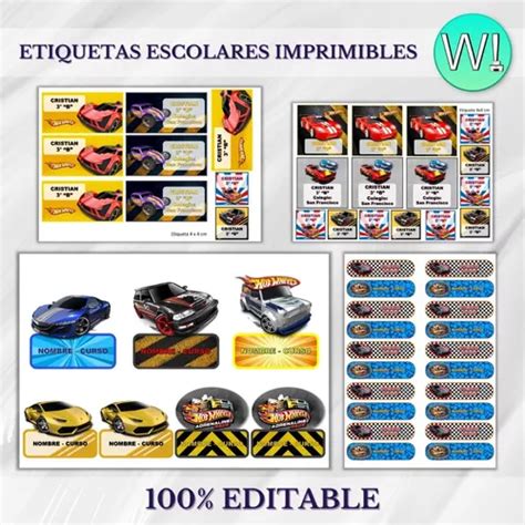 Kit Imprimible Etiquetas Escolares Hot Wheels Editables