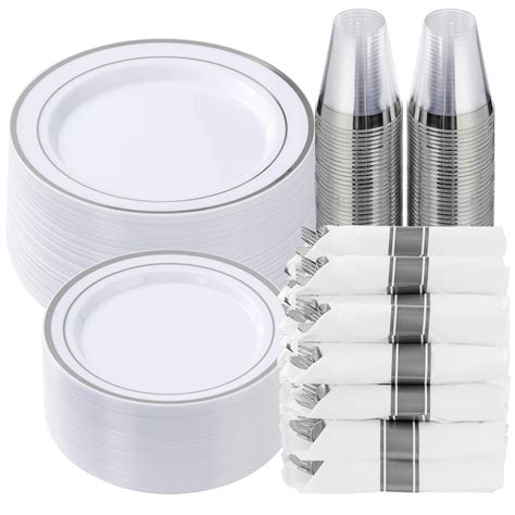 Amazon Goodluck 350 Piece Silver Plastic Dinnerware Set For 50