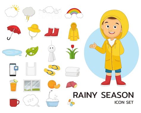 Premium Vector Rainy Season Set Concept Flat Iconss